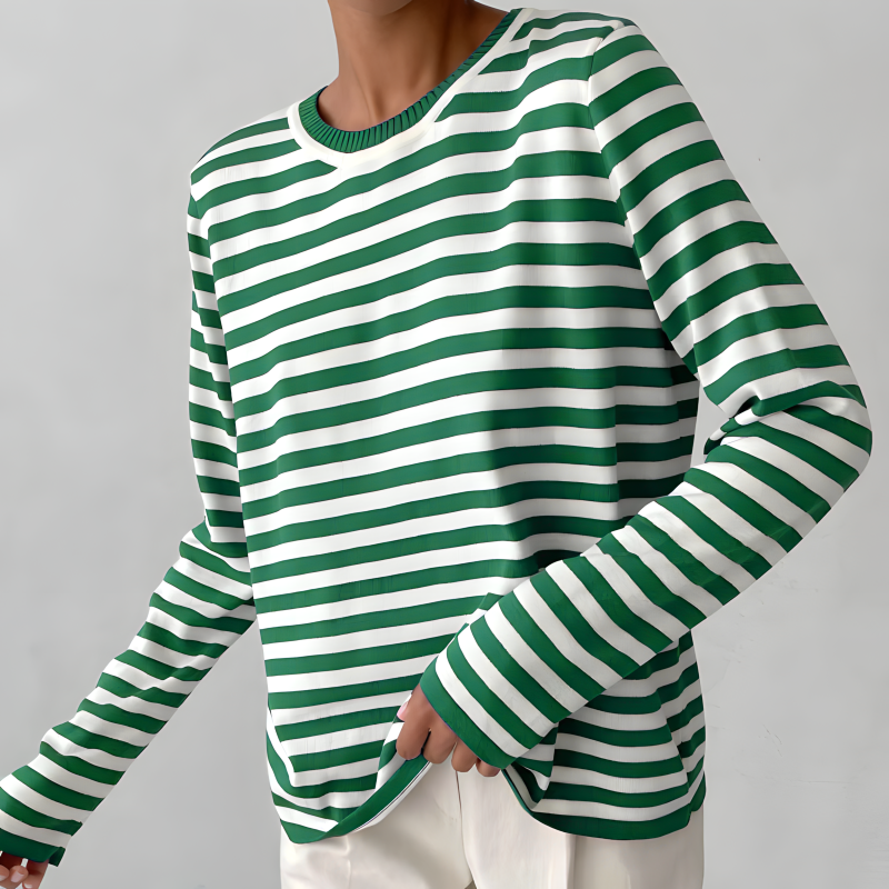 Women's Striped Knit Long Sleeve Crew Neck Pullover