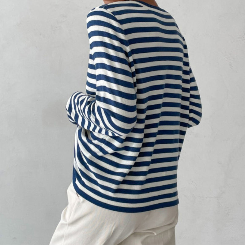 Women's Striped Knit Long Sleeve Crew Neck Pullover