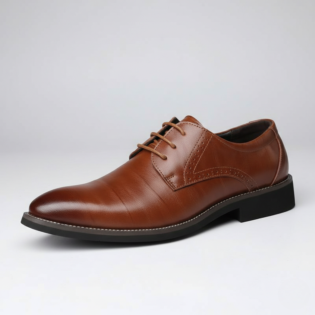 Men's Cap Toe Derby – Brogue Trim Leather Look Dress Shoes