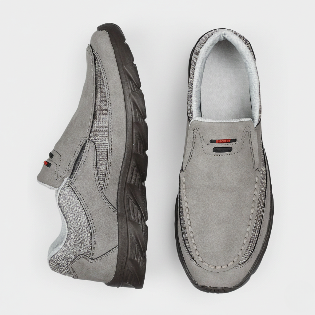 Men's Slip On Loafers in grey – Moc Toe Shoes with Chunky Sole