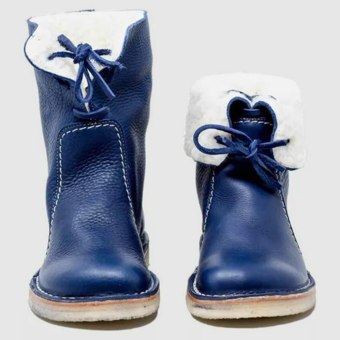 Shearling lined ankle boots showing the soft pile lining at the collar