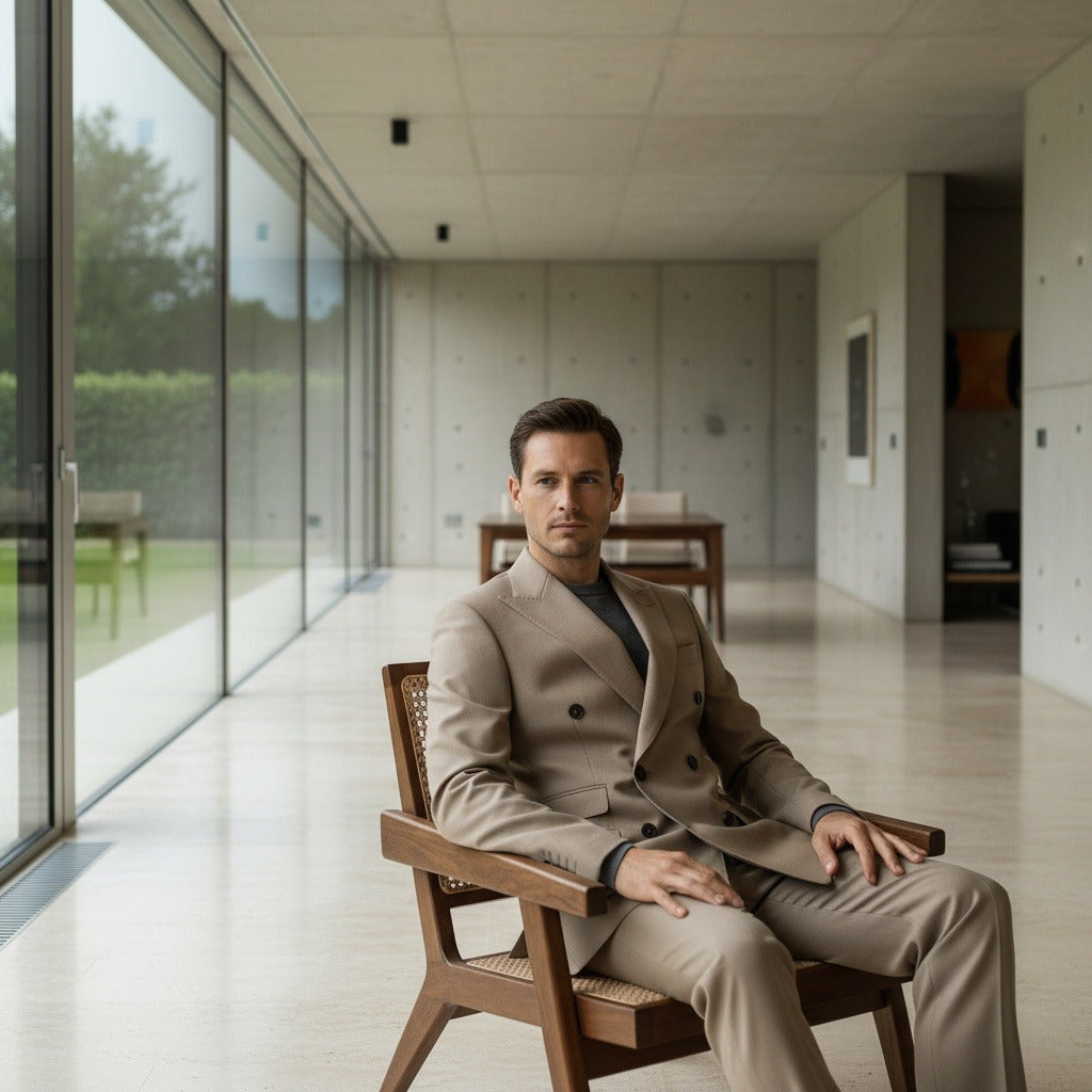 Men's Double Breasted Suit in beige, view 3