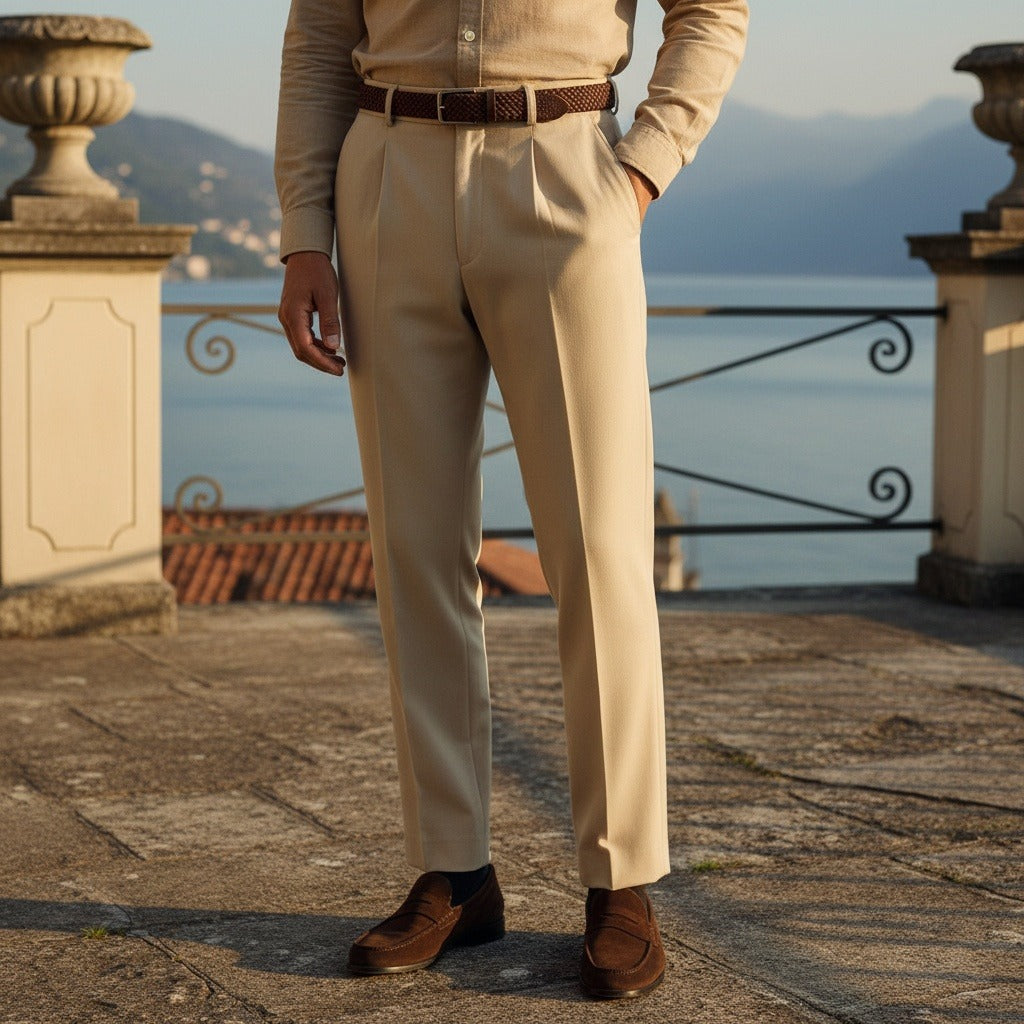 Men's Pleated Trousers in beige, view 2