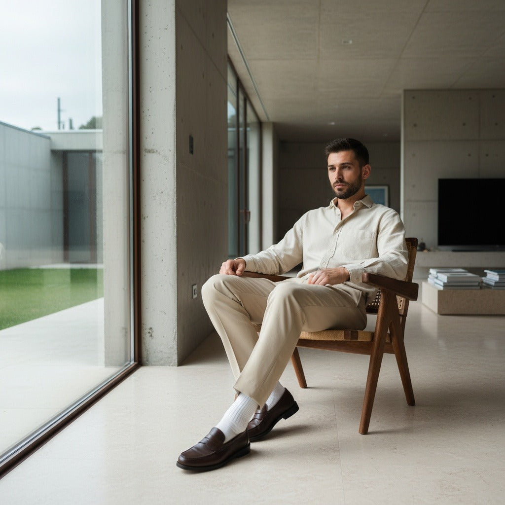 Men's Pleated Trousers in beige, view 3