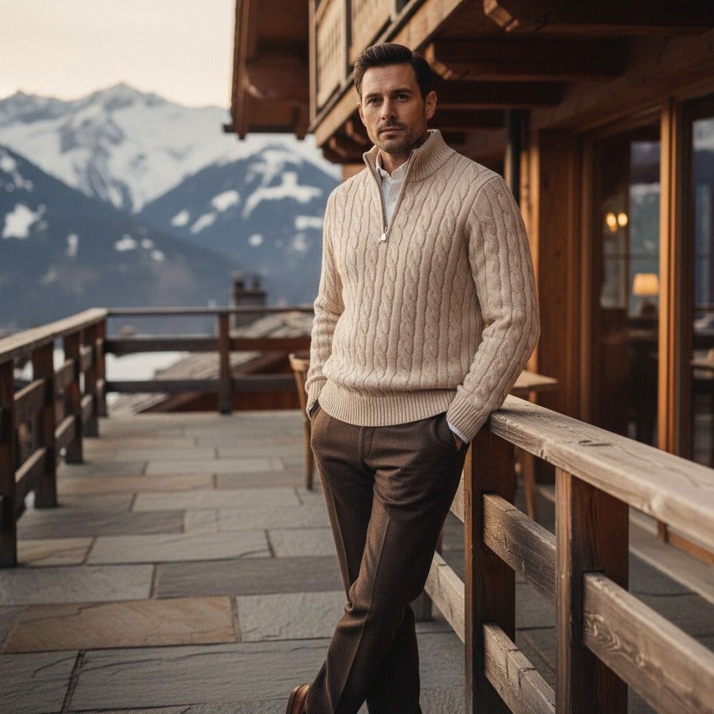 Men's Quarter Zip Jumper in beige, view 2