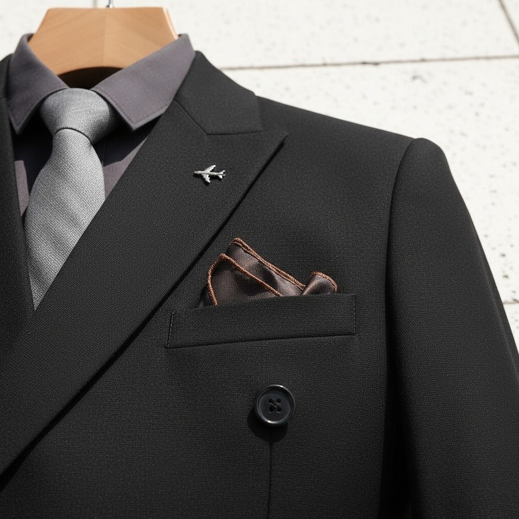 Men's Double Breasted Suit in black, view 4