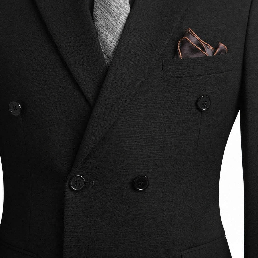 Men's Double Breasted Suit in black, view 6