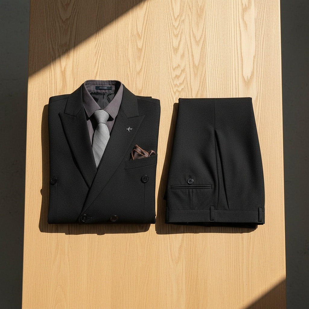 Men's Double Breasted Suit in black, view 7
