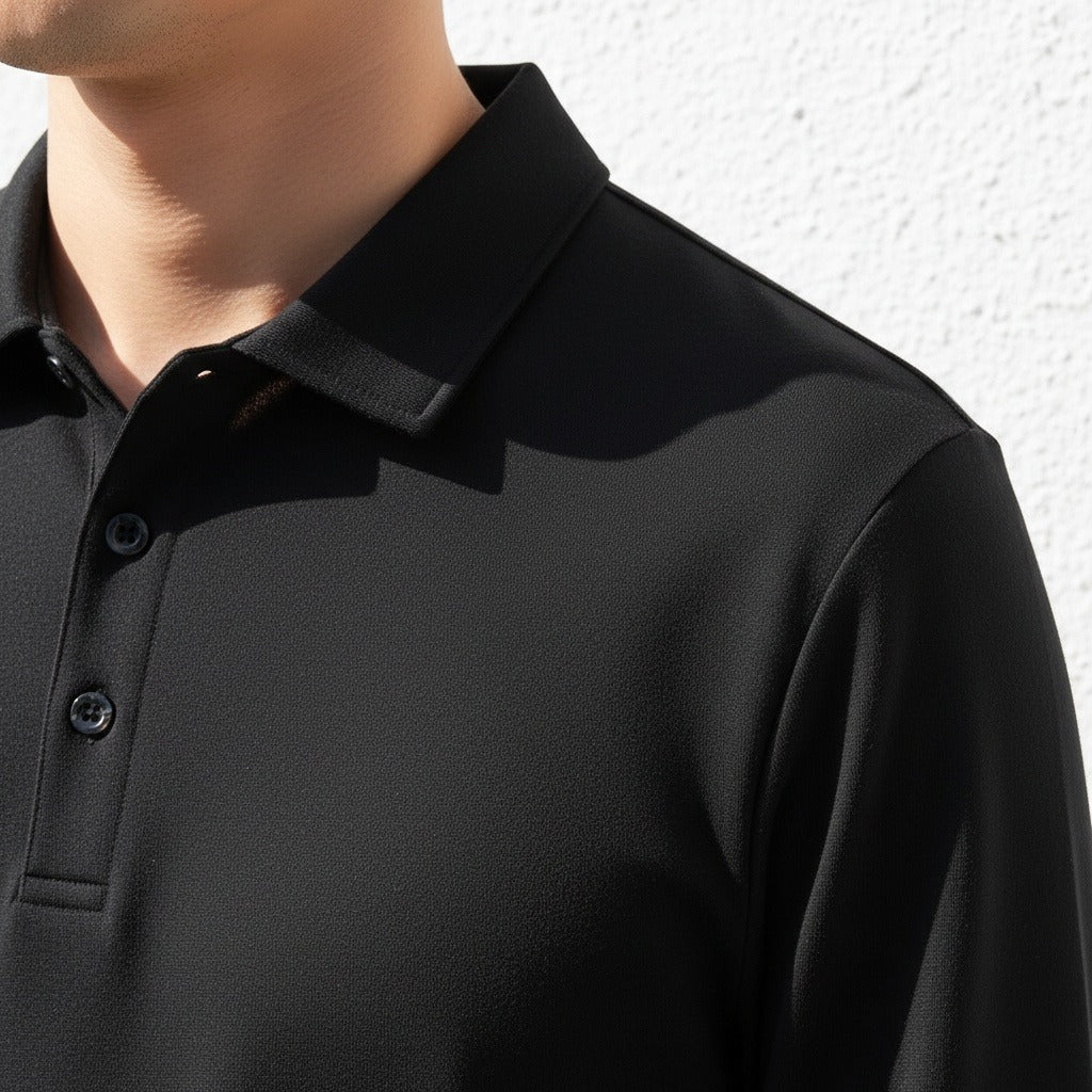 Men's Knitted Polo Shirt in black, view 4
