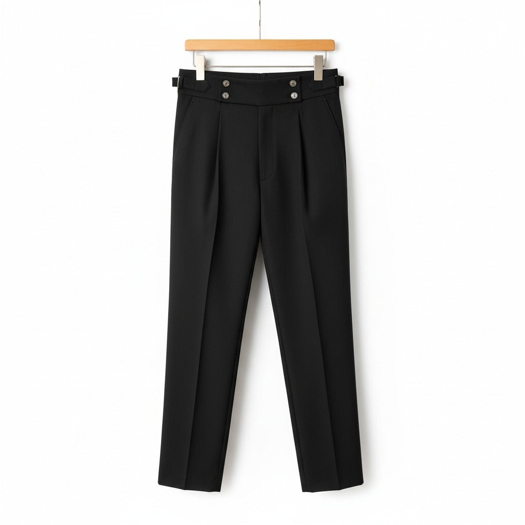 Men's Pleated Trousers in black – High Waist Side Adjuster Trousers