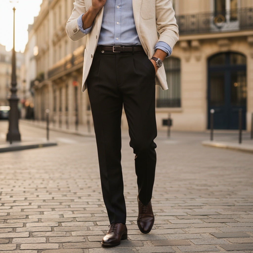 Men's Pleated Trousers in black, view 2