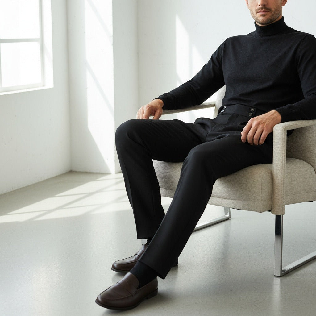 Men's Pleated Trousers in black, view 3