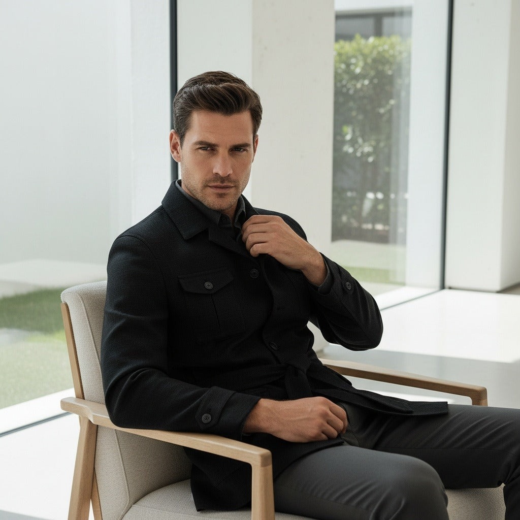 Men's Safari Jacket in black, view 3