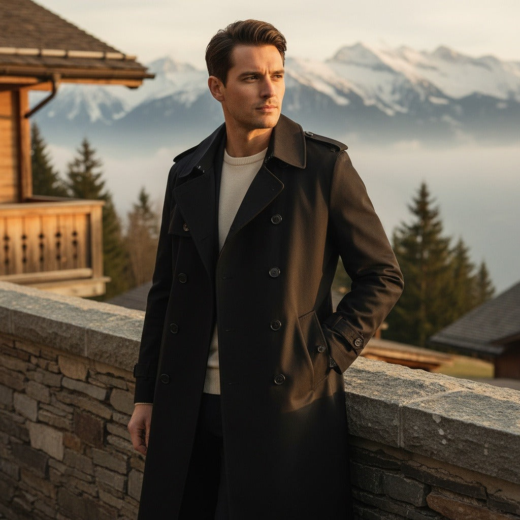 Men's Trench Coat in black, view 2