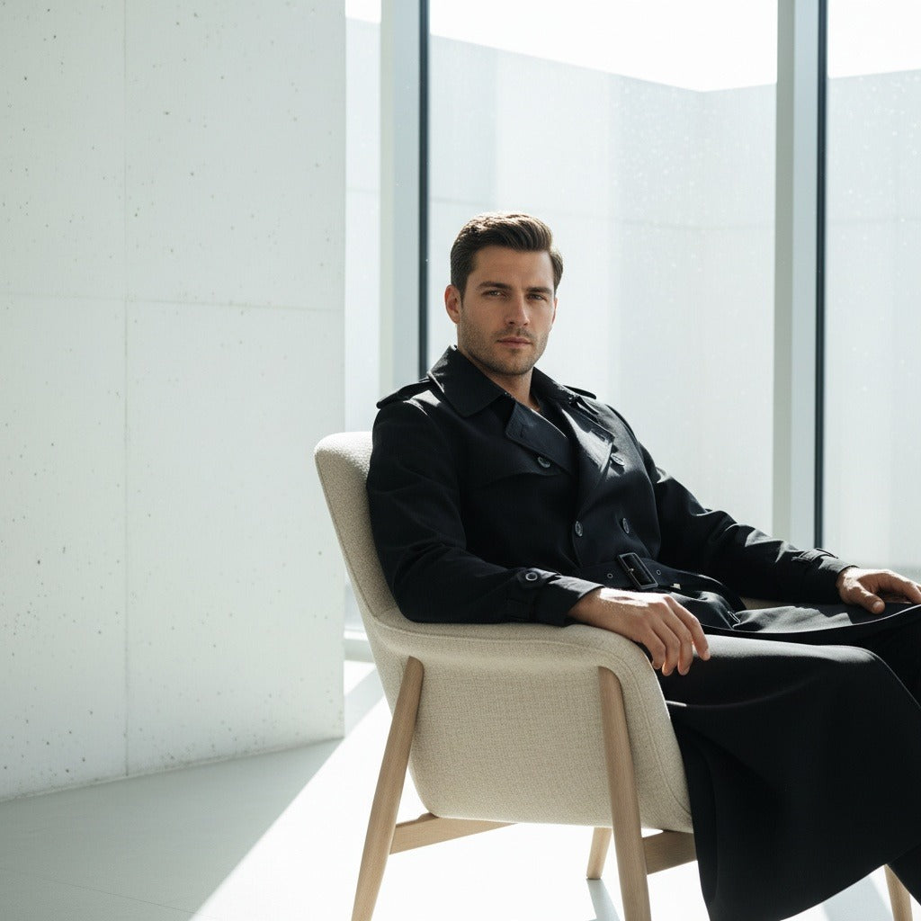 Men's Trench Coat in black, view 3