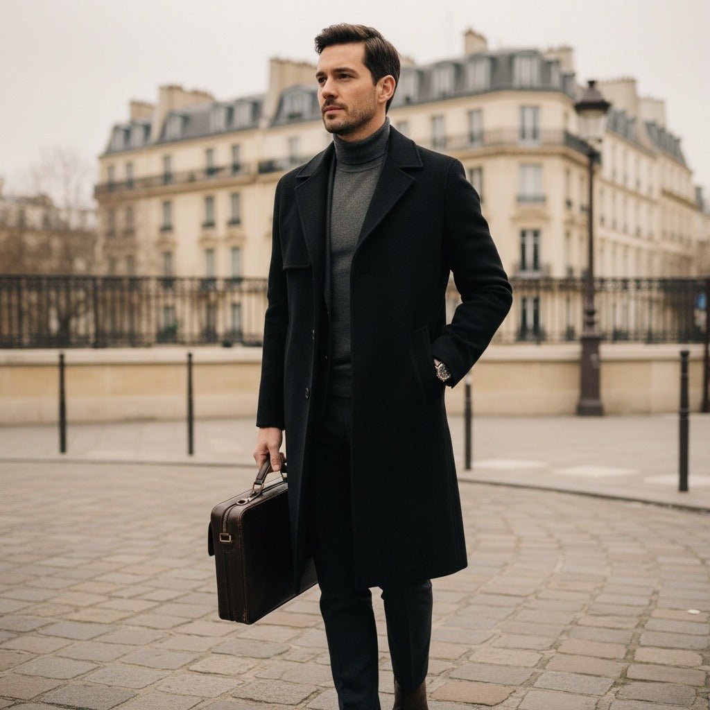 Men's Overcoat in black, view 2