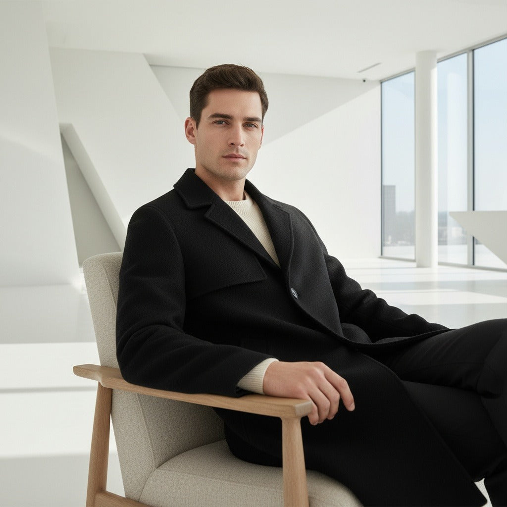 Men's Overcoat in black, view 3