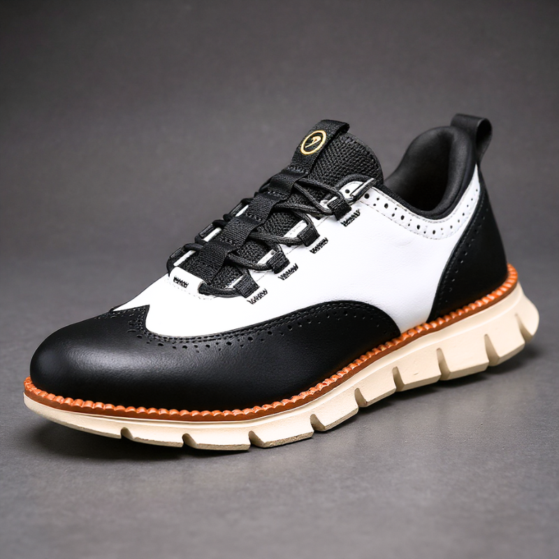 Wingtip brogue trainer with cushioned footbed, top down view