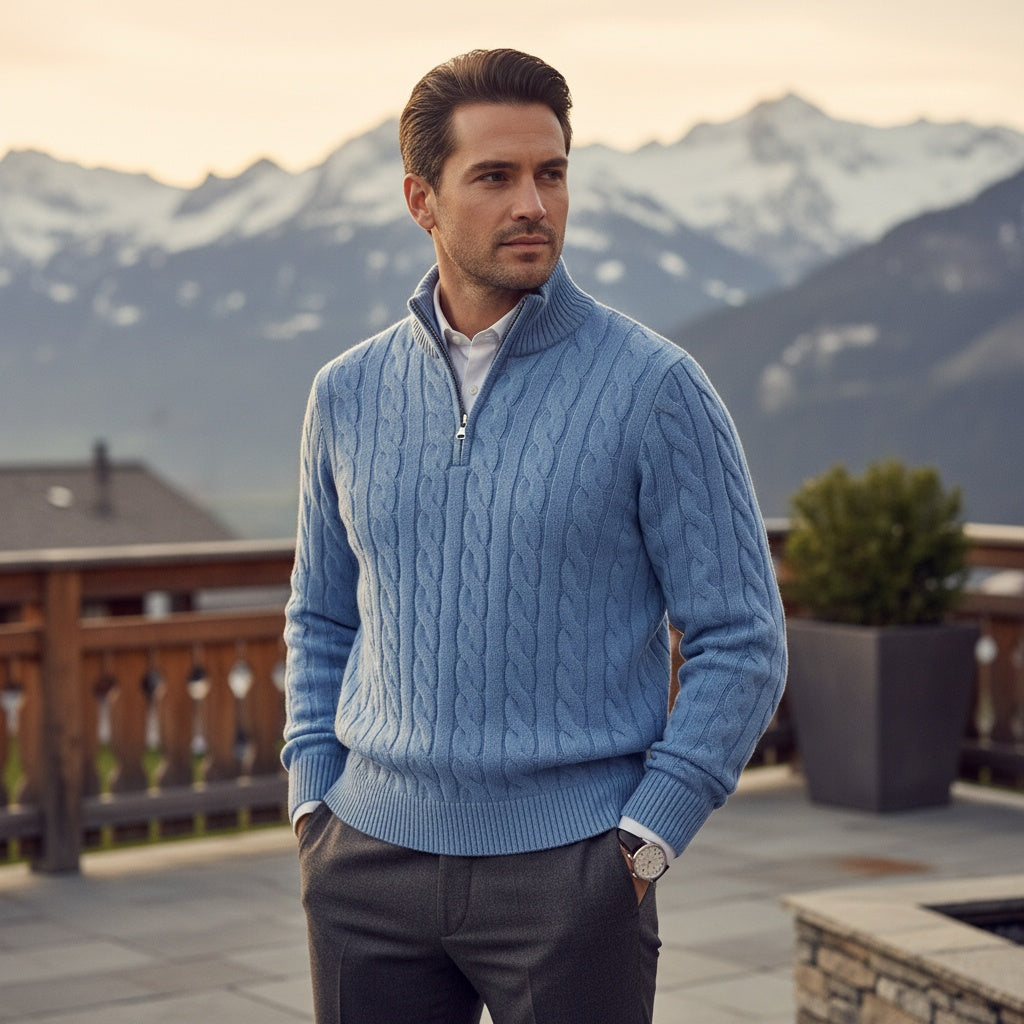 Men's Quarter Zip Jumper in blue, view 2