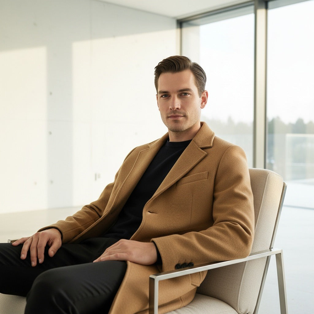 Men's Overcoat in camel, view 3