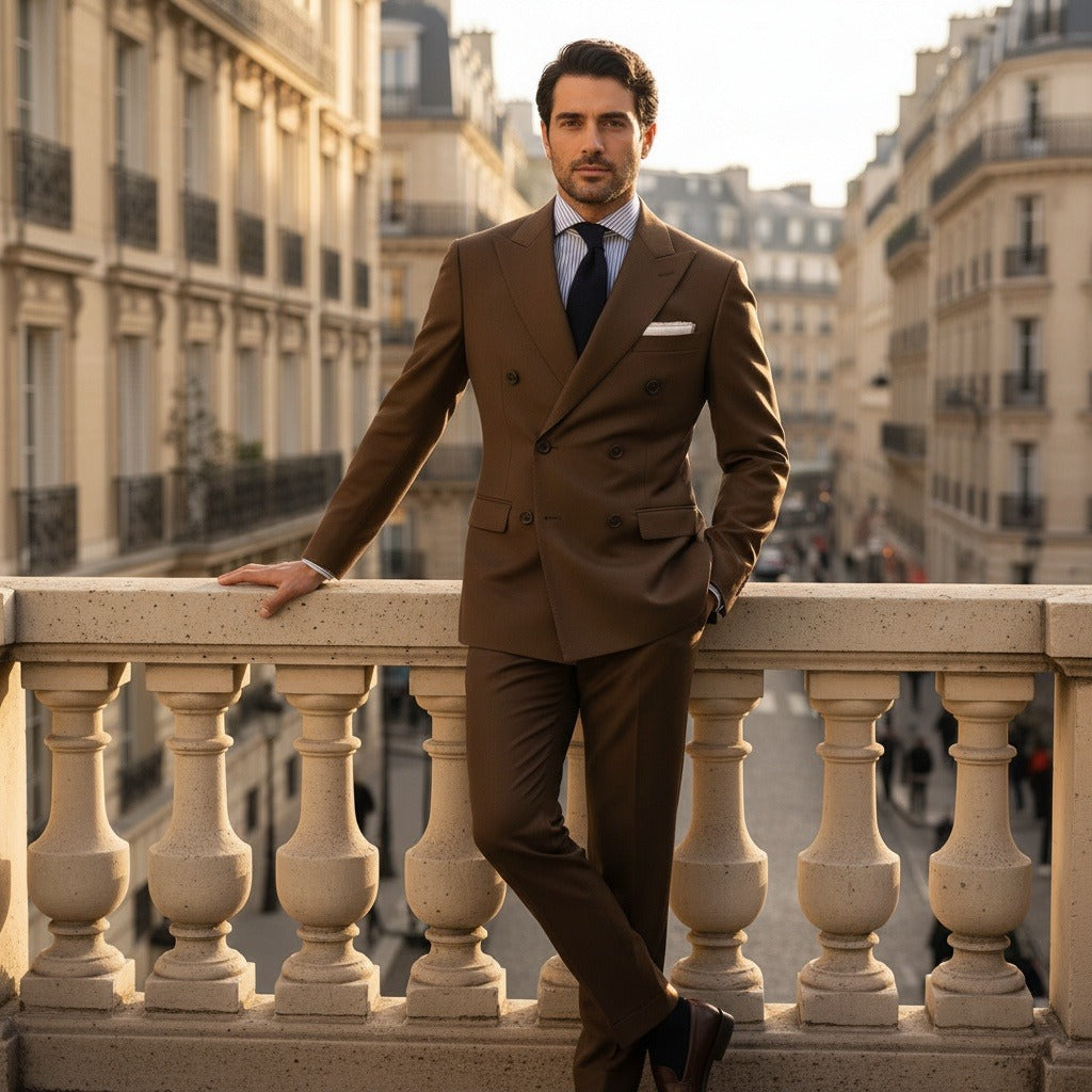 Men's Double Breasted Suit in brown, view 2