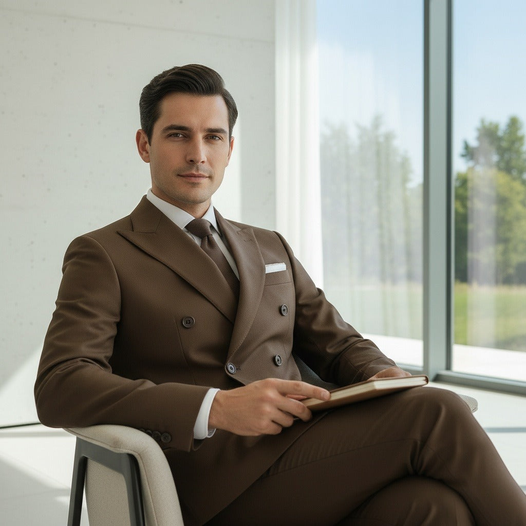 Men's Double Breasted Suit in brown, view 3