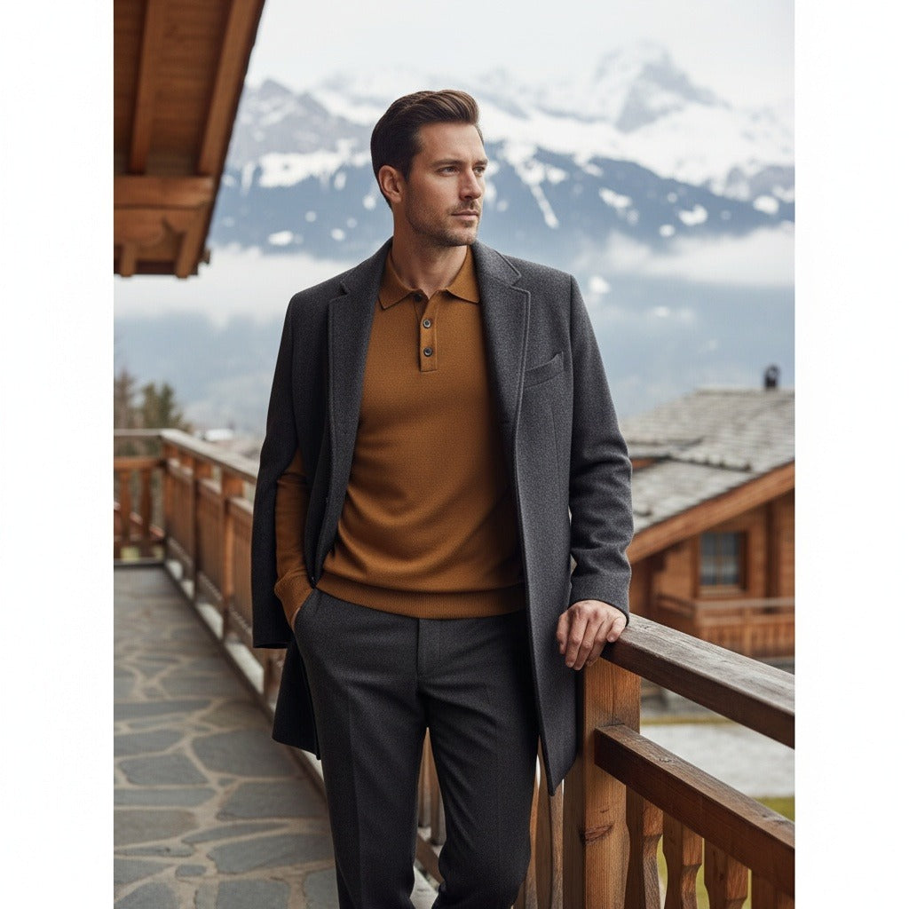 Men's Knitted Polo Shirt in brown, view 2