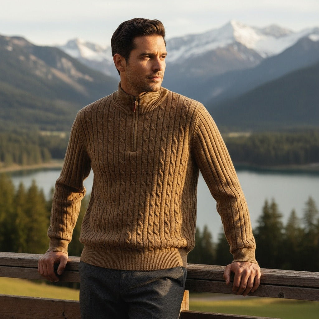 Men's Quarter Zip Jumper in brown, view 2