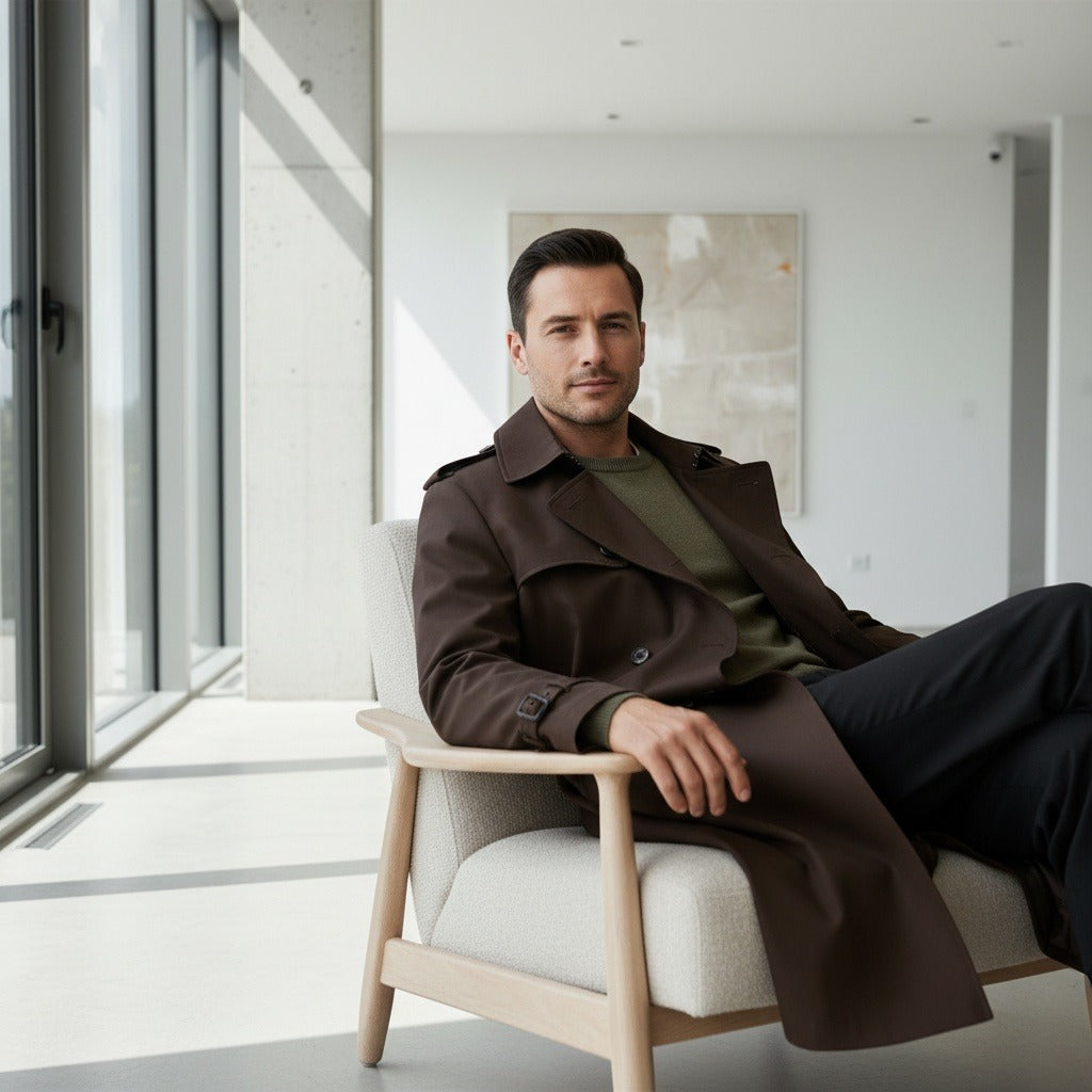 Men's Trench Coat in brown, view 3