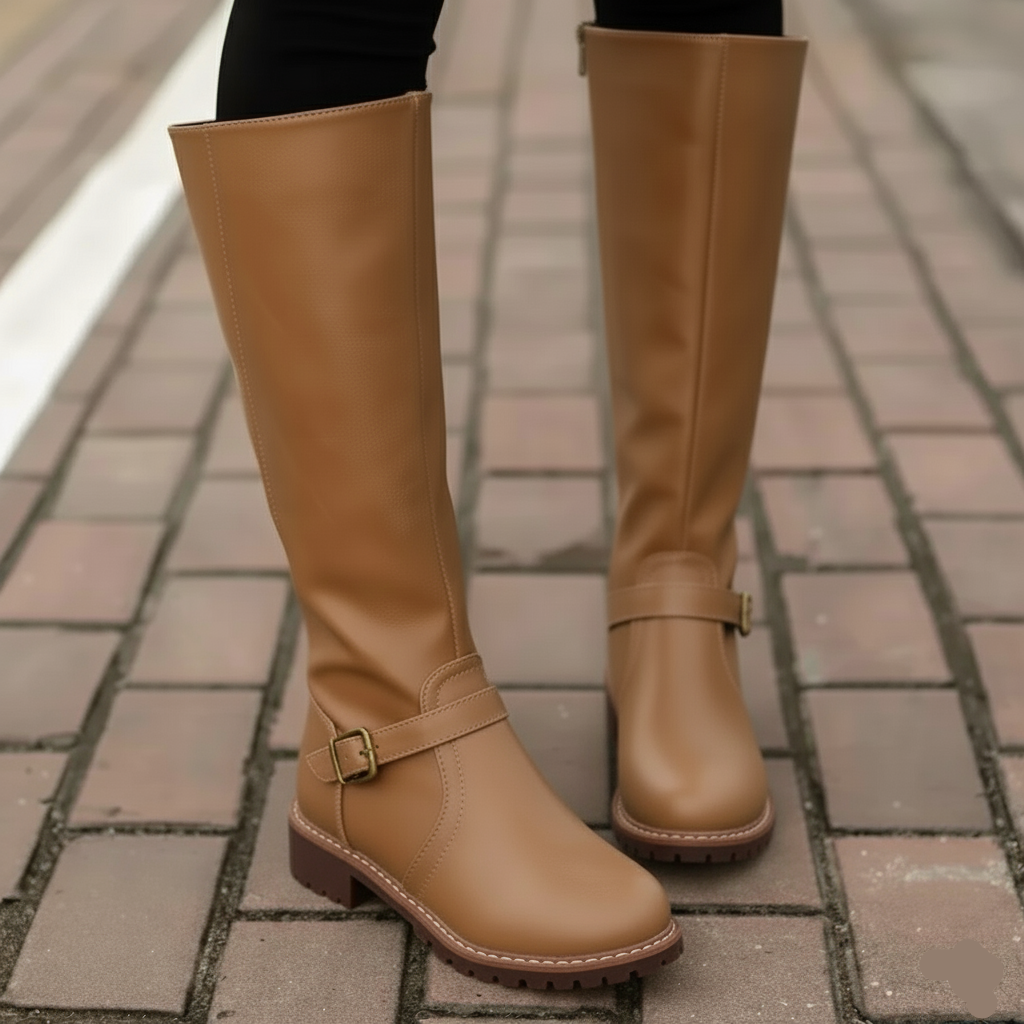 Women's Knee High Riding Boots – Buckle Strap Block Heel Boots