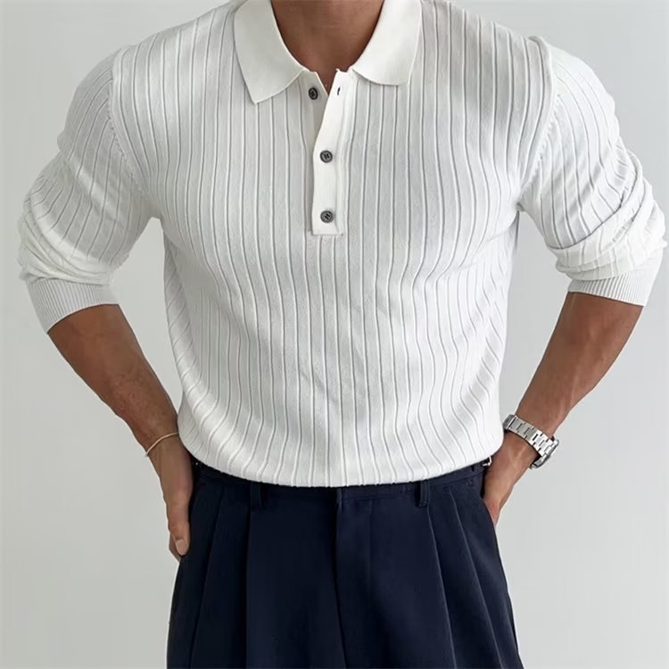 Men's Ribbed Knit Polo – Fine Gauge Long Sleeve Polo