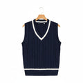 Men's Cable Knit Vest in navy blue – Sleeveless V Neck Cricket Jumper