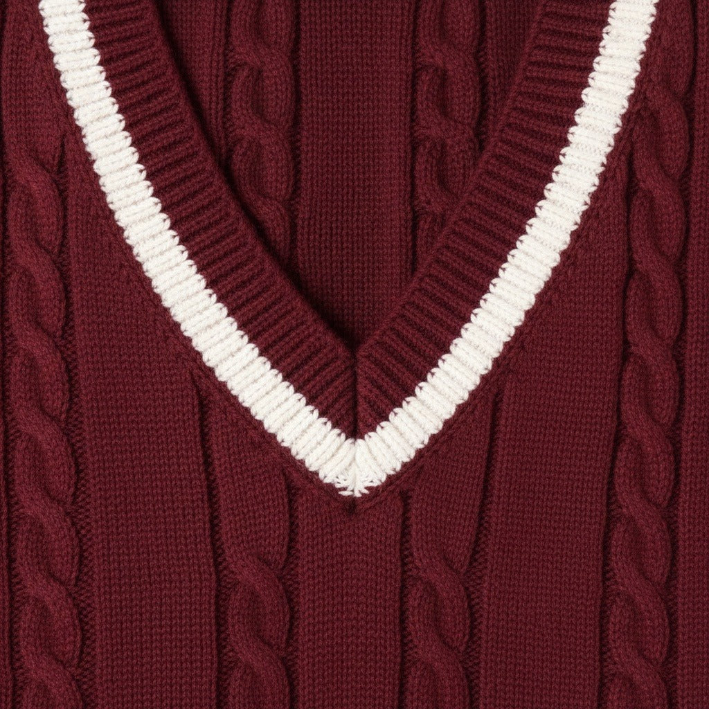 Men's Cable Knit Vest in maroon, view 6