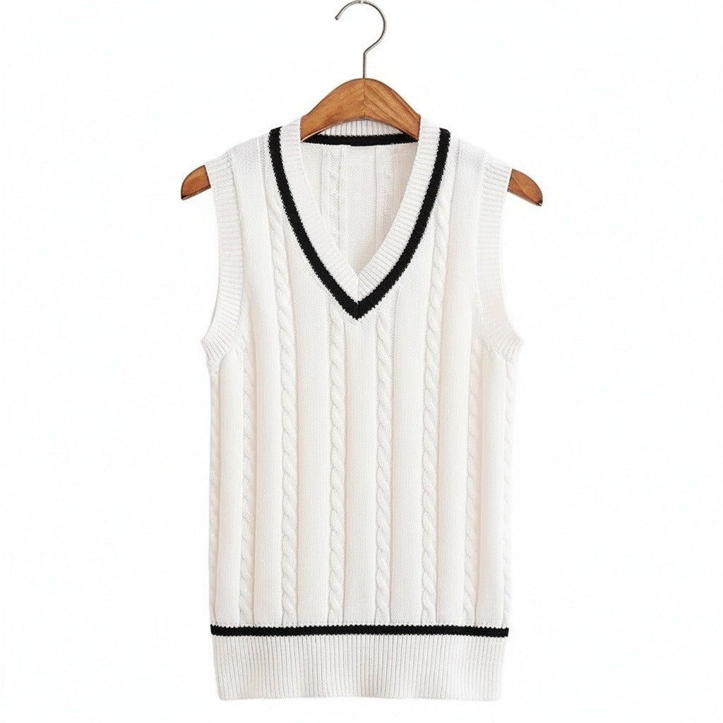Men's Cable Knit Vest in ivory – Sleeveless V Neck Cricket Jumper
