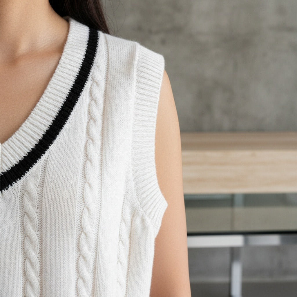 Men's Cable Knit Vest in ivory, view 4