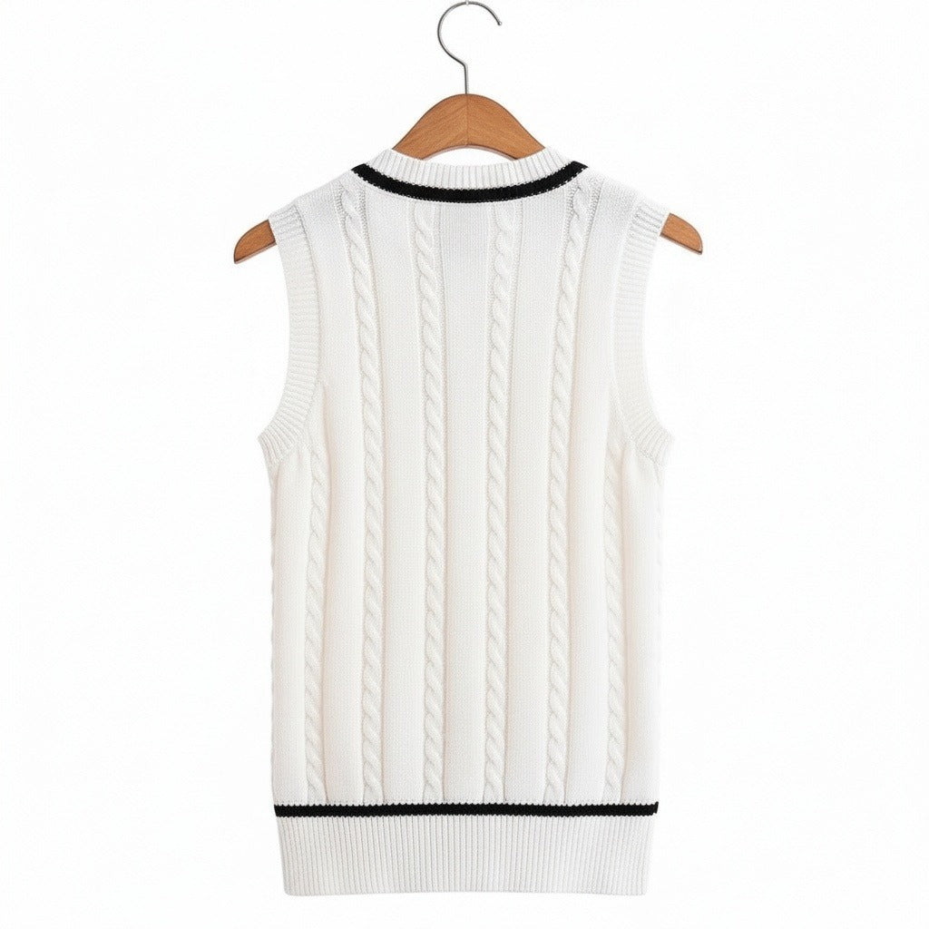 Men's Cable Knit Vest in ivory, view 5