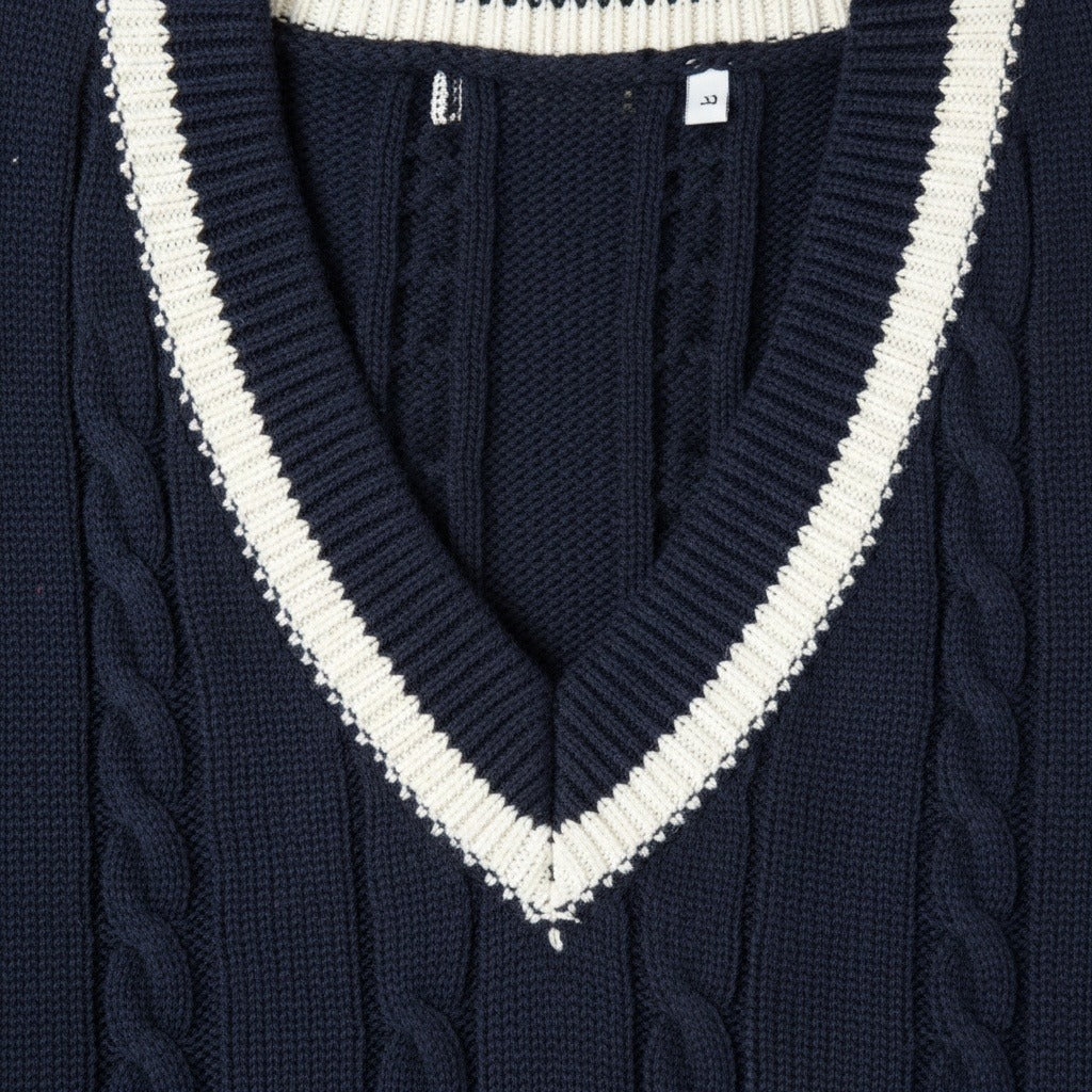 Men's Cable Knit Vest in navy blue, view 6