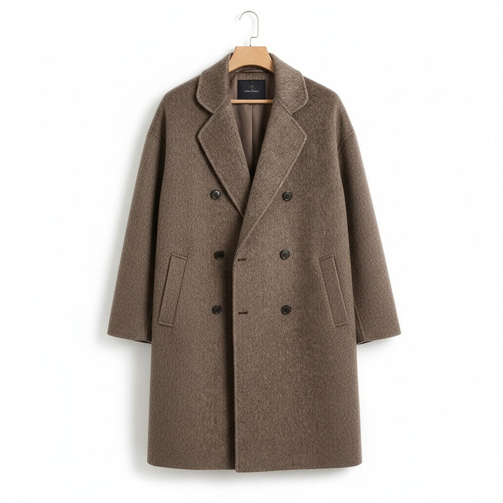 Men's Double Breasted Overcoat – Wool Blend Knee Length Coat