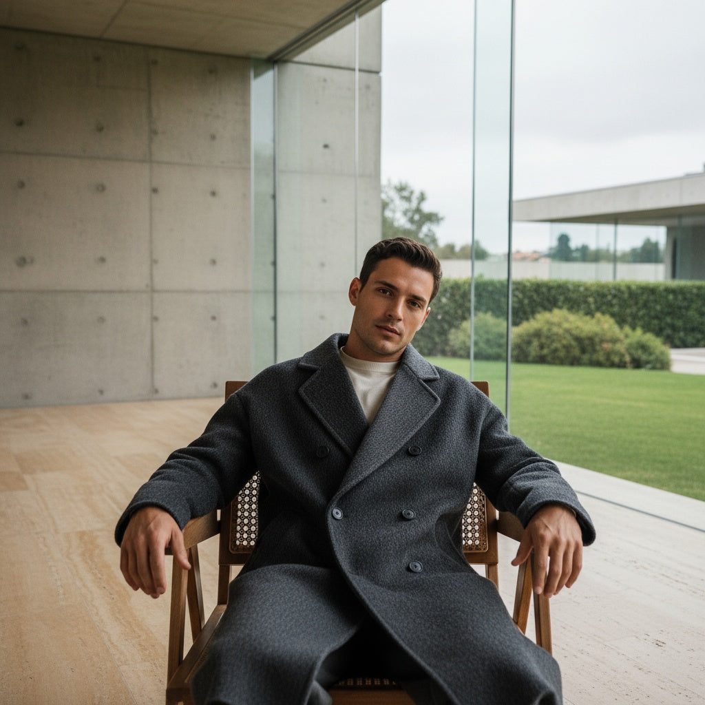 Men's Double Breasted Overcoat – Wool Blend Knee Length Coat