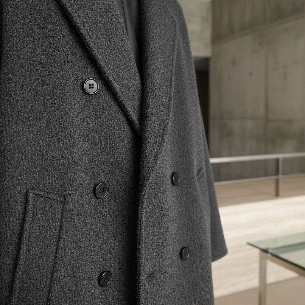 Men's Double Breasted Overcoat – Wool Blend Knee Length Coat