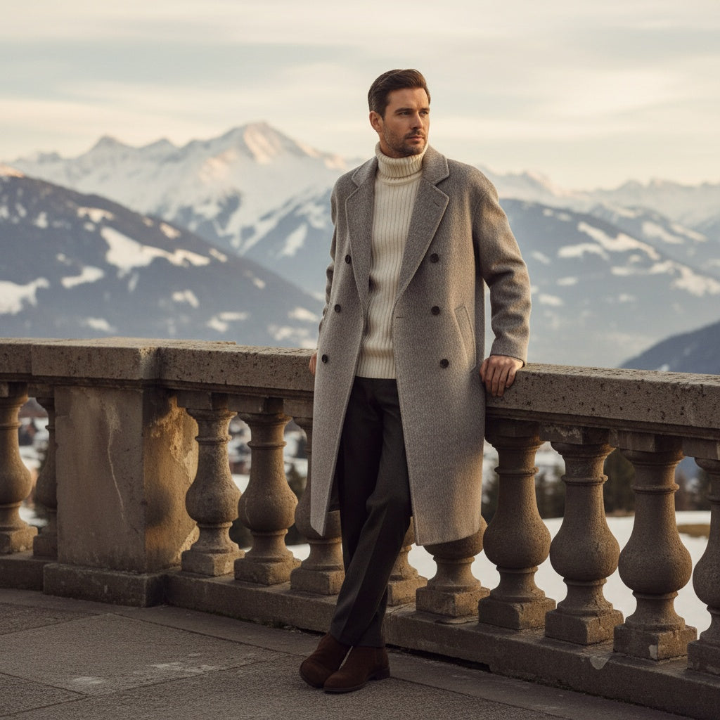 Men's Double Breasted Overcoat – Wool Blend Knee Length Coat