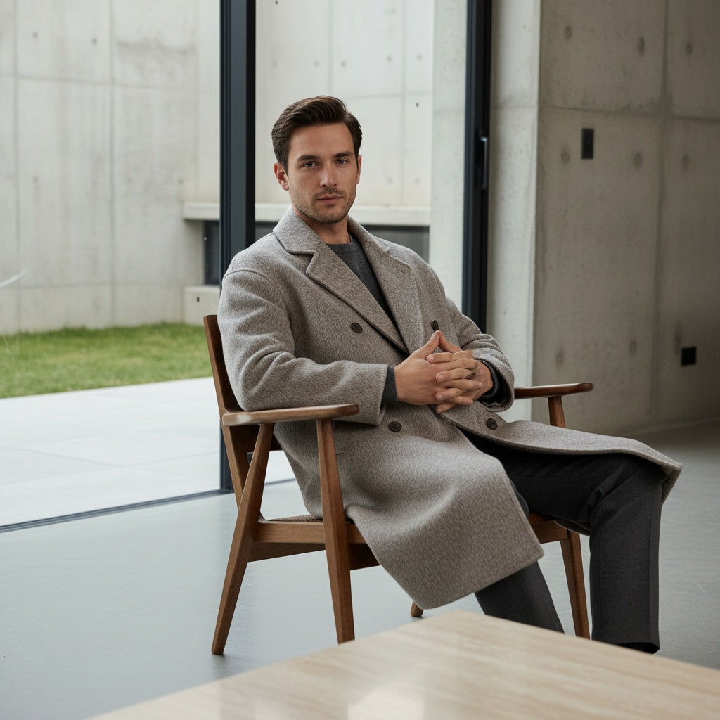 Men's Double Breasted Overcoat – Wool Blend Knee Length Coat