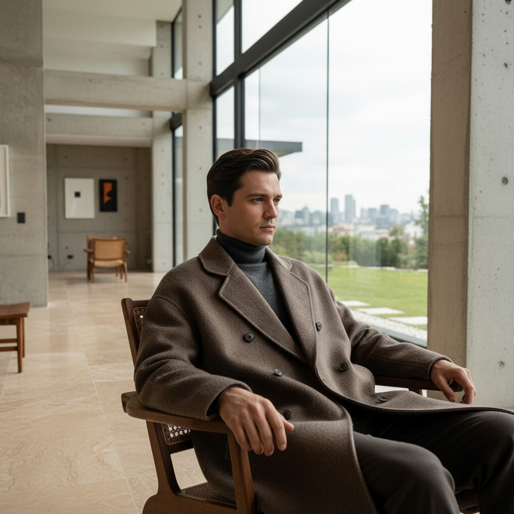 Men's Double Breasted Overcoat – Wool Blend Knee Length Coat