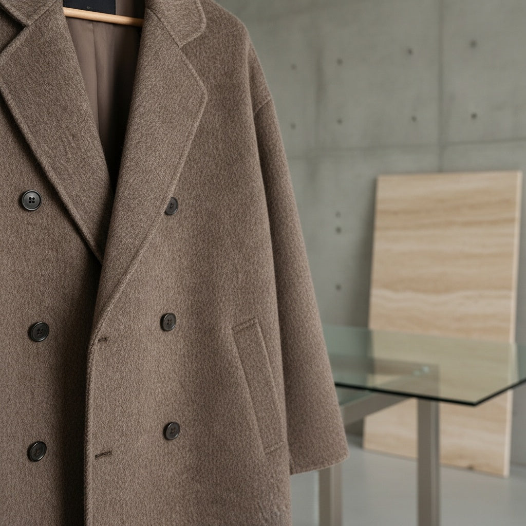 Men's Double Breasted Overcoat – Wool Blend Knee Length Coat