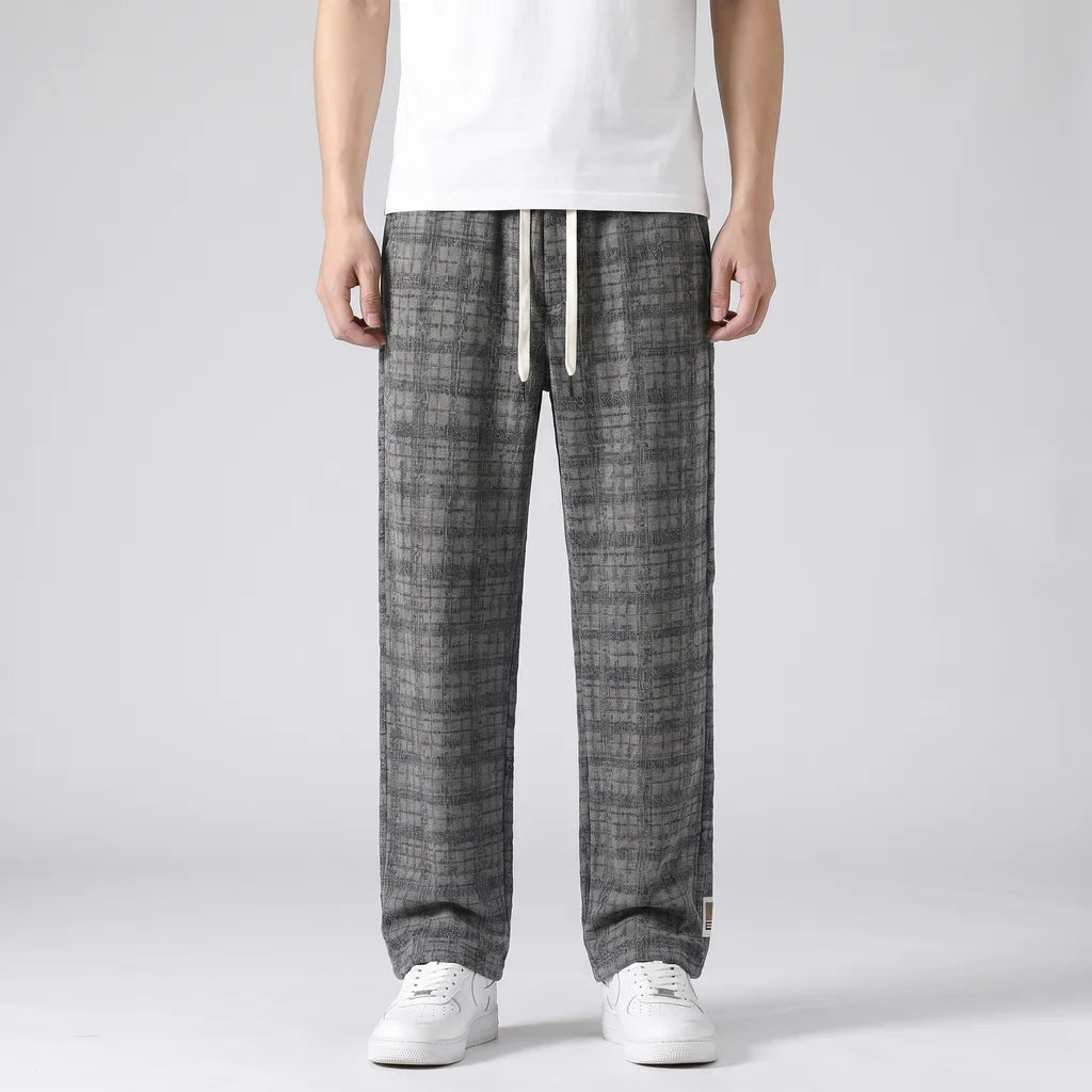 Men's Checked Wide Leg Trousers – Drawstring Waist
