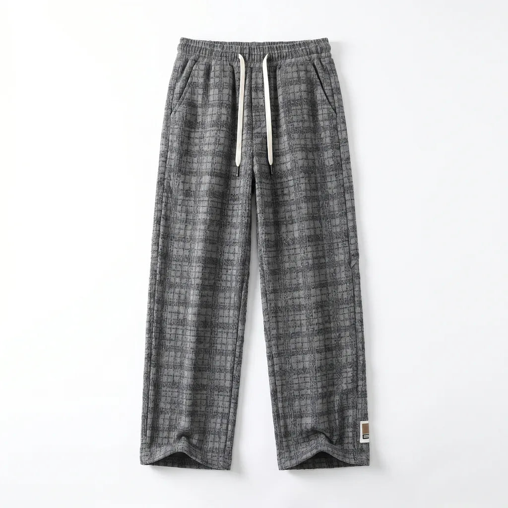 Men's Checked Wide Leg Trousers – Drawstring Waist