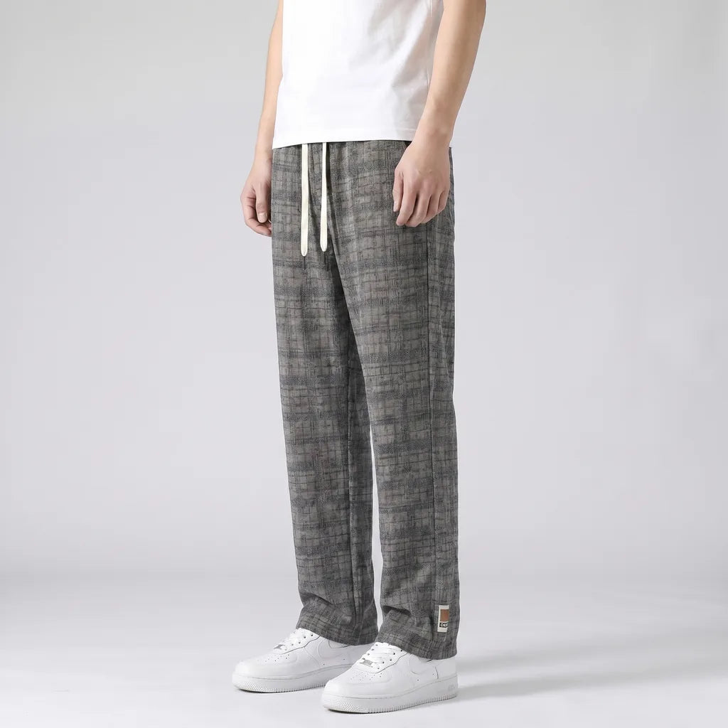 Men's Checked Wide Leg Trousers – Drawstring Waist