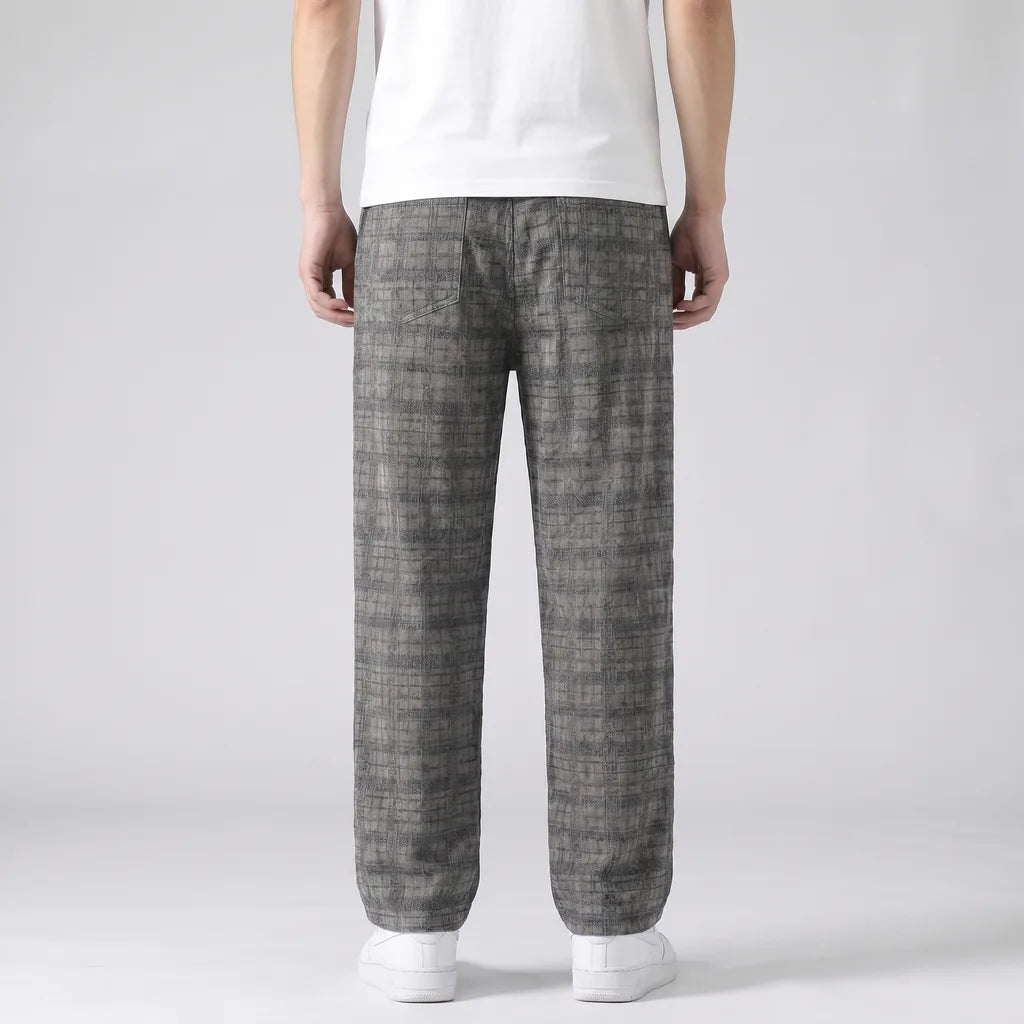 Men's Checked Wide Leg Trousers – Drawstring Waist
