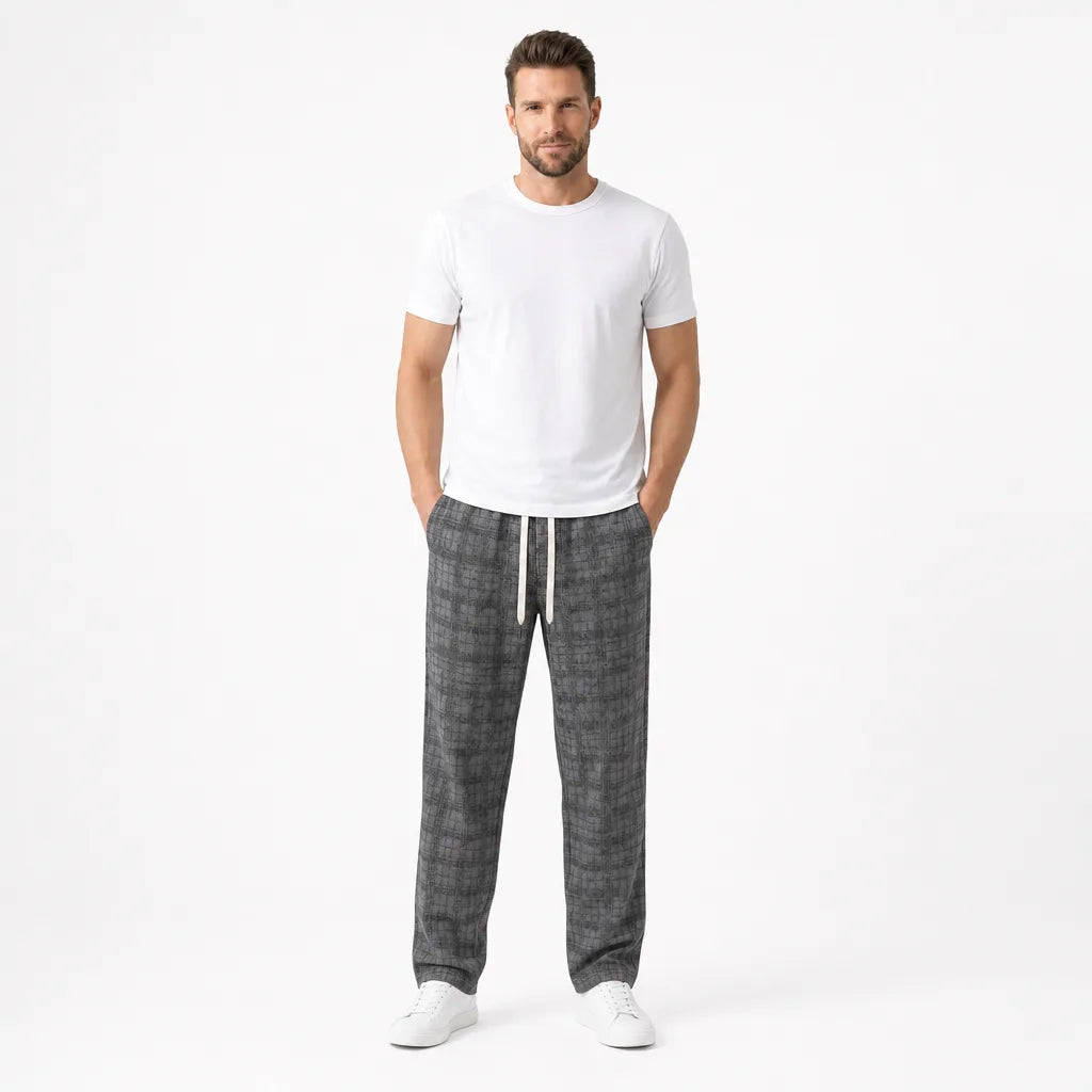 Men's Checked Wide Leg Trousers – Drawstring Waist
