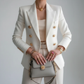 Women's Tailored Blazer in white – Double Breasted Peak Lapel Blazer